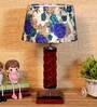 Livorno White & Blue Fabric Shade Night Lamp With Wood Base