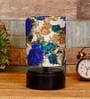 Desmond White & Blue Fabric Shade Night Lamp With Wood Base