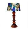 Beverly White & Blue Fabric Shade Night Lamp With Wood Base