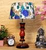 Milan White & Blue Fabric Shade Night Lamp With Wood Base