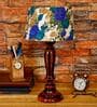 Lehr White & Blue Fabric Shade Night Lamp With Wood Base