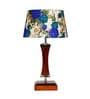 Charlotte White & Blue Fabric Shade Night Lamp With Wood Base