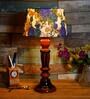 Beverly White & Blue Fabric Shade Night Lamp With Wood Base