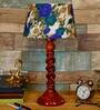 Avogadro White & Blue Fabric Shade Night Lamp With Wood Base