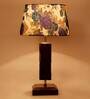 Bastian White & Blue Fabric Shade Night Lamp With Wood Base