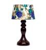 Aphro White & Blue Fabric Shade Night Lamp With Wood Base