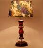 Milan White & Blue Fabric Shade Night Lamp With Wood Base