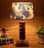 Livorno White & Blue Fabric Shade Night Lamp With Wood Base