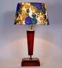 Demis White & Blue Fabric Shade Night Lamp With Wood Base