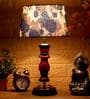 Milan White & Blue Fabric Shade Night Lamp With Wood Base