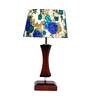 Madison White & Blue Fabric Shade Night Lamp With Wood Base
