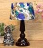 Bendigo White & Blue Fabric Shade Night Lamp With Wood Base