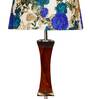 Charlotte White & Blue Fabric Shade Night Lamp With Wood Base