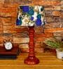 Frappe White & Blue Fabric Shade Night Lamp With Wood Base