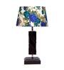 Bastian White & Blue Fabric Shade Night Lamp With Wood Base