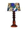 Haytham White & Blue Fabric Shade Night Lamp With Wood Base