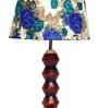 Lucca White & Blue Fabric Shade Night Lamp With Wood Base