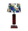 Livorno White & Blue Fabric Shade Night Lamp With Wood Base