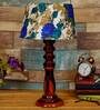Haytham White & Blue Fabric Shade Night Lamp With Wood Base