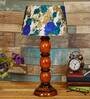 Romonov White & Blue Fabric Shade Night Lamp With Wood Base