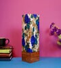 Mylo White & Blue Fabric Shade Table Lamp With Wood Base