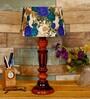 Beverly White & Blue Fabric Shade Night Lamp With Wood Base