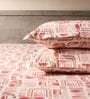 White & Brown 144TC Cotton Flat Super King Bedsheet with 2 Pillow Covers