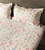 White & Brown 144TC Cotton Flat Super King Bedsheet with 2 Pillow Covers