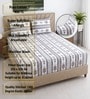 White & Grey Floral 400 TC Cotton Queen Size Fitted Bedsheet With 2 Pillow Covers