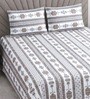 White & Grey Floral 400 TC Cotton Queen Size Flat Bedsheet With 2 Pillow Covers