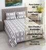 White & Grey Floral 400 TC Cotton Queen Size Flat Bedsheet With 2 Pillow Covers