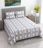White & Grey Floral 400 TC Cotton Queen Size Flat Bedsheet With 2 Pillow Covers