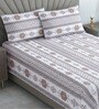 White & Grey Floral 400 TC Cotton Single Bed Size Flat Bedsheet With 2 Pillow Covers