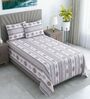 White & Grey Floral 400 TC Cotton Single Bed Size Flat Bedsheet With 2 Pillow Covers