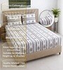 White & Grey Floral 400 TC Cotton Superking Size Fitted Bedsheet With 2 Pillow Covers