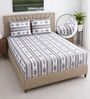 White & Grey Floral 400 TC Cotton Superking Size Fitted Bedsheet With 2 Pillow Covers