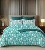 White & Dark Green 144TC Cotton Flat Super King Bedsheet with 2 Pillow Covers