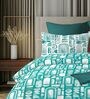 White & Dark Green 144TC Cotton Flat Super King Bedsheet with 2 Pillow Covers