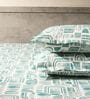 White & Dark Green 144TC Cotton Flat Super King Bedsheet with 2 Pillow Covers