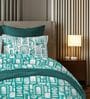 White & Dark Green 144TC Cotton Flat Super King Bedsheet with 2 Pillow Covers