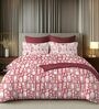 White & Dark Pink 144TC Cotton Flat Super King Bedsheet with 2 Pillow Covers