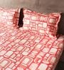 White & Dark Pink 144TC Cotton Flat Super King Bedsheet with 2 Pillow Covers