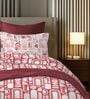 White & Dark Pink 144TC Cotton Flat Super King Bedsheet with 2 Pillow Covers