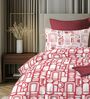 White & Dark Pink 144TC Cotton Flat Super King Bedsheet with 2 Pillow Covers