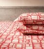 White & Dark Pink 144TC Cotton Flat Super King Bedsheet with 2 Pillow Covers