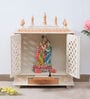 White & Gold Mango Wood & MDF Floor Rested Mandir With Door