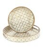 White & Gold MDF Wood (Set of 2) Round Serving Trays