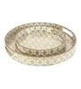 White & Gold MDF Wood (Set of 2) Round Serving Trays