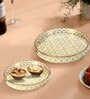 White & Gold MDF Wood (Set of 2) Round Serving Trays