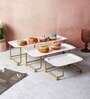 White & Gold Rectangualer Step Platter Set of 3